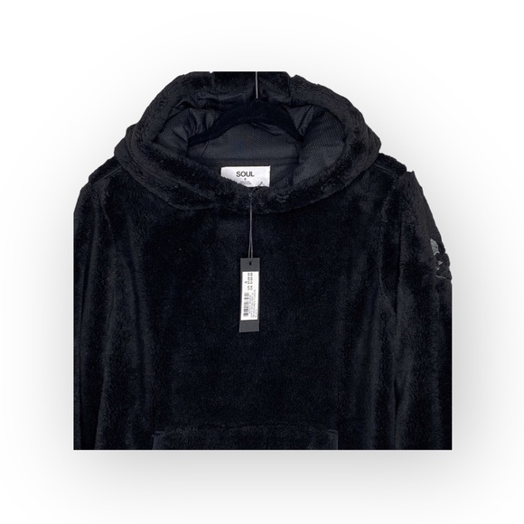 new SoulCycle ☻ Faux Shearling Reversible Mesh Skull Embroidered Pullover Hoodie - Picture 7 of 16